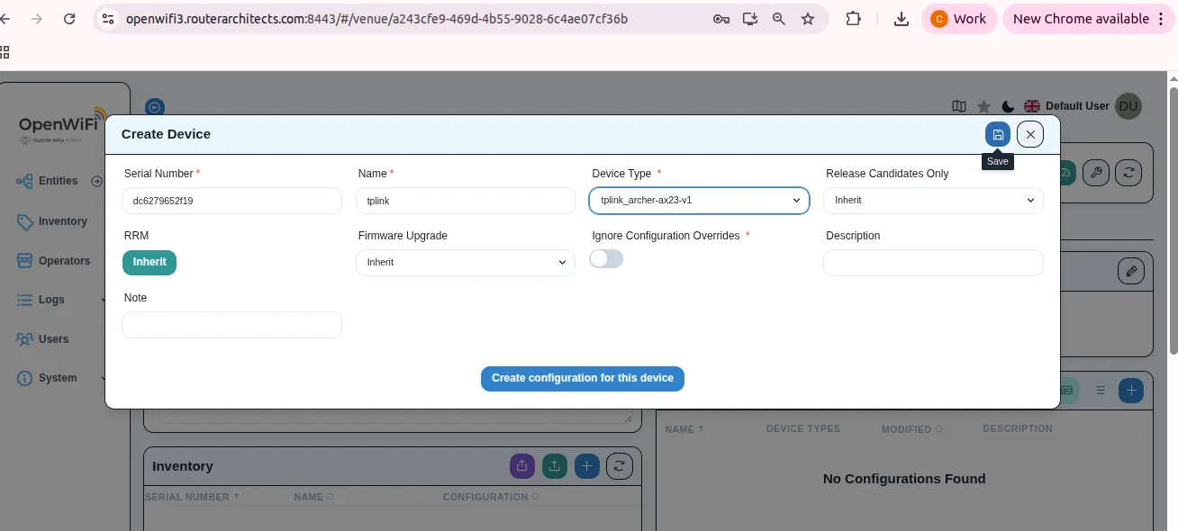 Save device to venue