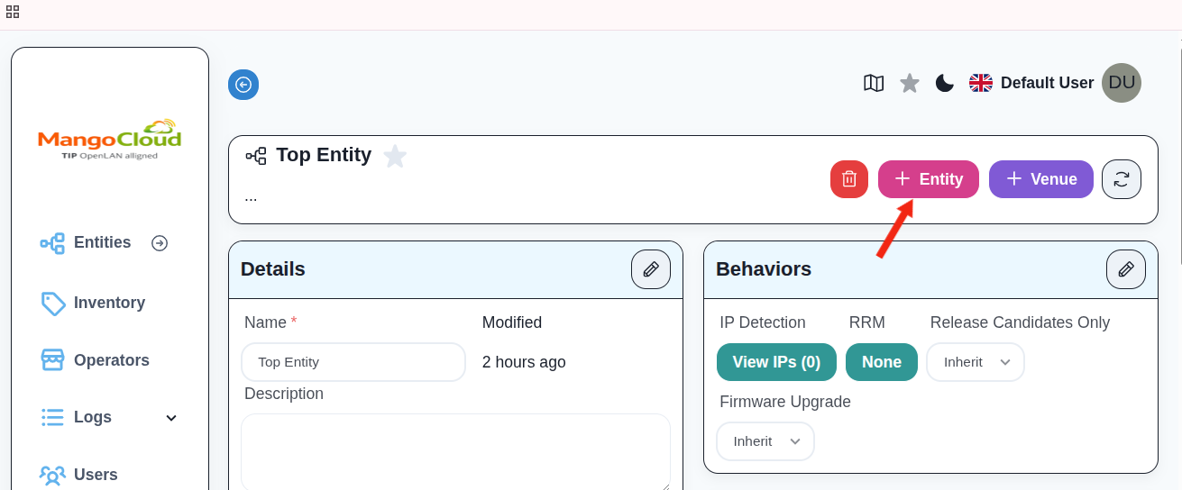 Add Entity button
