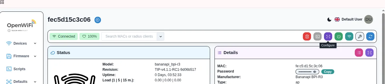 Configure command on device