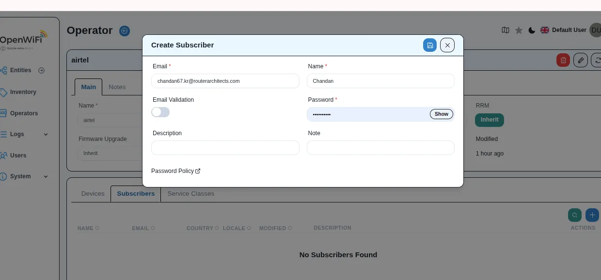 Subscriber details form